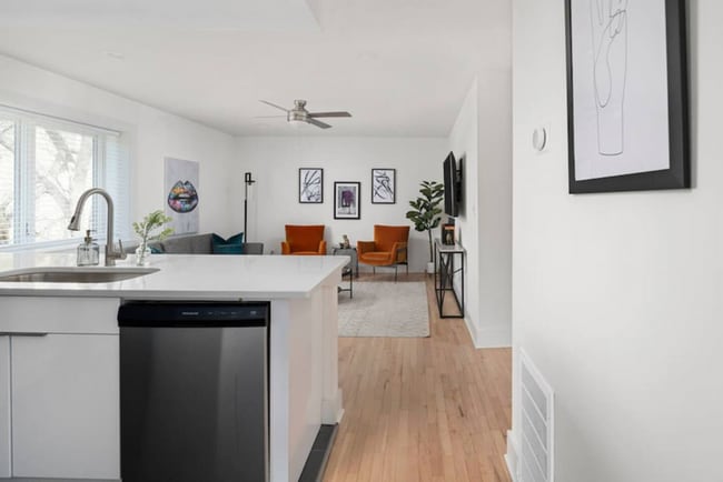 Kitchen with Living area view - Crescent Apartments