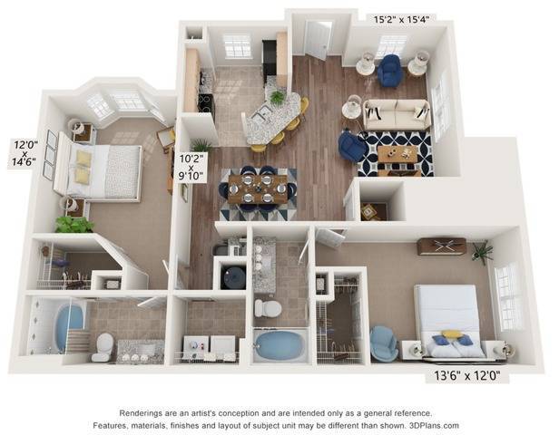 Two Bedroom Two Bathroom Floor Plan - Discovery Palms