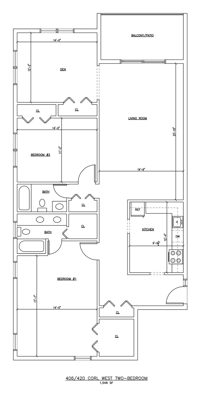 Two Bedroom Floor Plan - Corl West Apartments