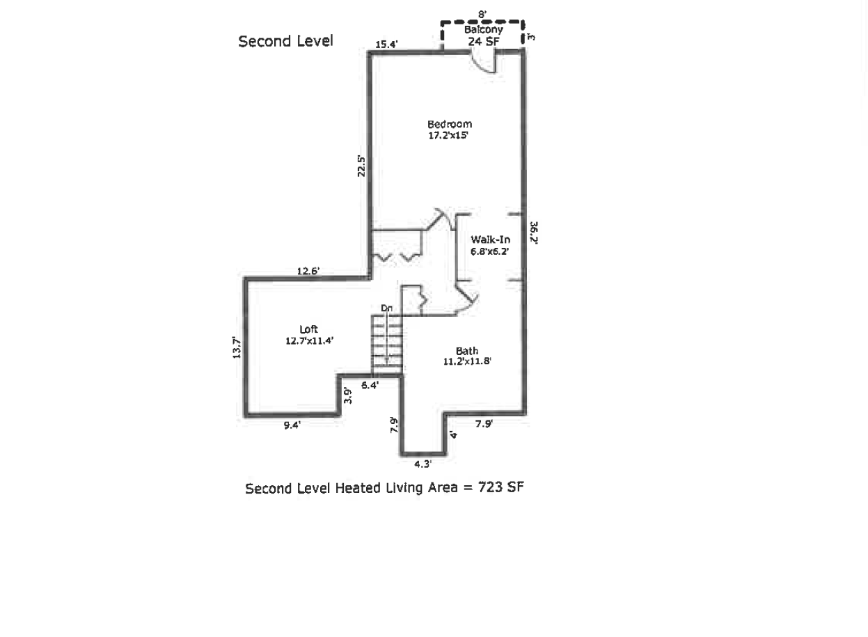 Detailed second-level architectural schematic highlighting the sprawling 723-sq-foot master suite. - 405 Windswept Dr
