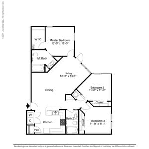 C1-A-3 Bedroom-1278 sf-3/2 - Preserve Parc