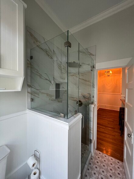Tiled shower with shower glass - 1616 Post Office St