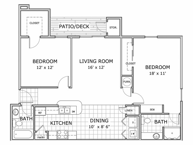 Two-Bedroom-Phase-Two-Floor-Plan-Battlefield-Park-Apartments - Battlefield Park Apartments