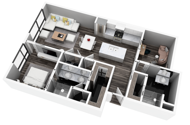 Unit D - Two Bedroom Floor Plan - 3525 Normandy closed