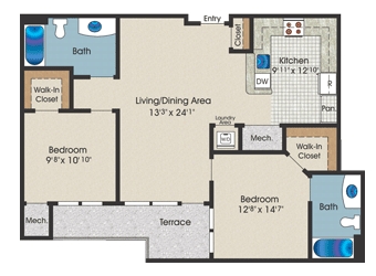 2BR/2BA - The Huntington Club