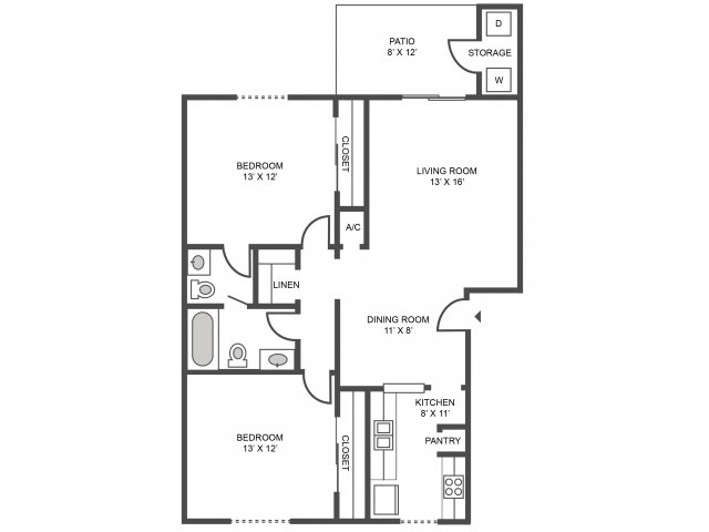 2 Bedrooms / 1.5 Bathrooms - Classic - Cypress Ridge Apartments