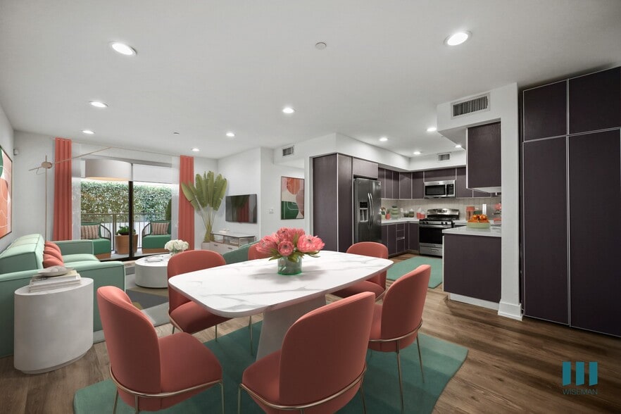 Kitchen, Dining Room with Cabinet Storage, Living Room, and Patio - Hudson Lux by Wiseman