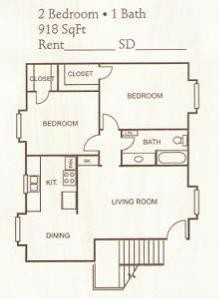 2 Bedroom, 1 Bath - Oak View Apartments