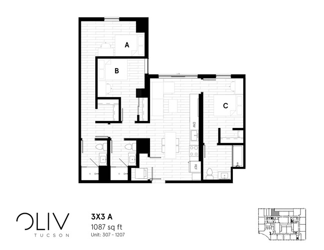 Three Bedroom Floor Plan - oLiv Tucson