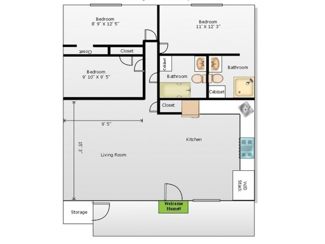 Three Bedroom Floor Plan - Summer Village Apartments