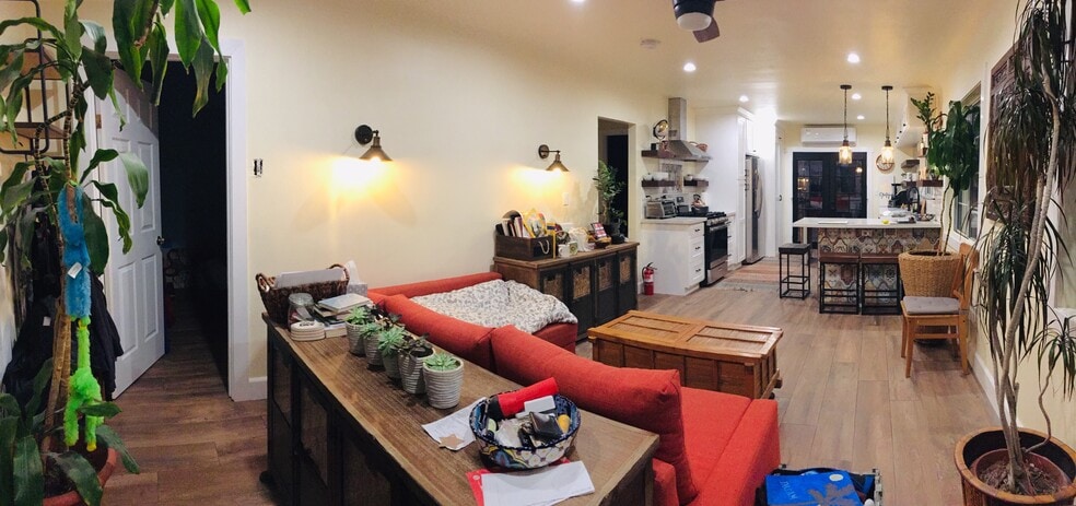 Open Concept: Living Room/Kitchen, view from front door. - 2120 Laverna Ave