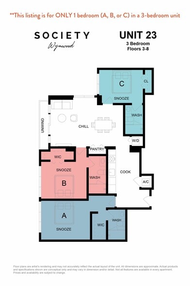 3 Bed RBB - Unit 23 - Fl 3-8 - Society Wynwood