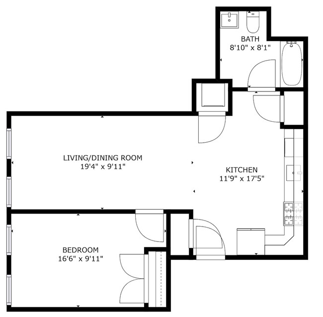 1 Bedroom Layout - 51 E Main St