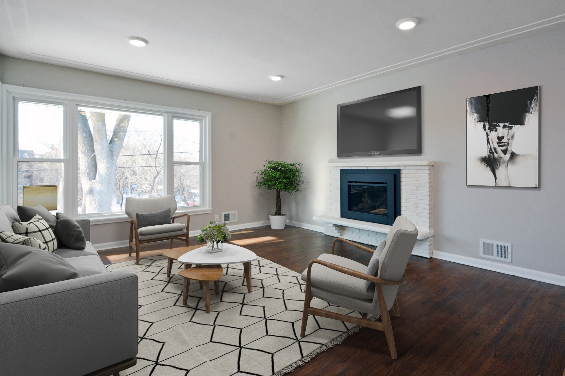 Light Filled Living Room with Gas fireplace (virtual staging) - 5204 Grandview Ln