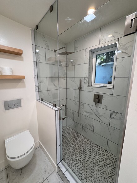 Modern toilet and custom shower - 7364 W 83rd St