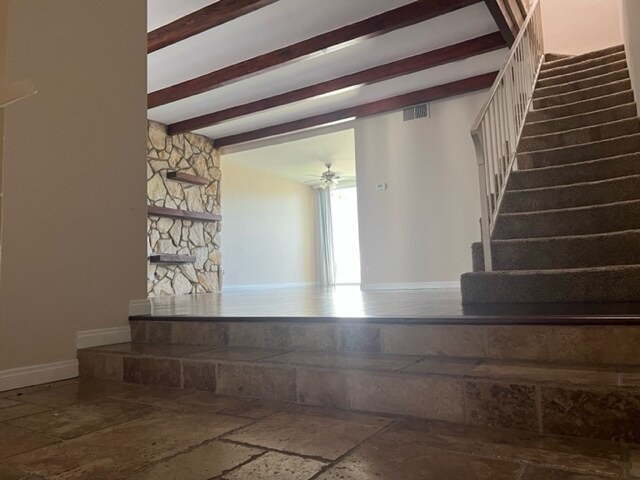 View of living room and stairs to second level from entry - 1232 Stanford St