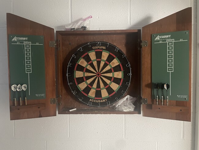 Mounted professional dart board in garage. - 767 SW Ravenswood Ln