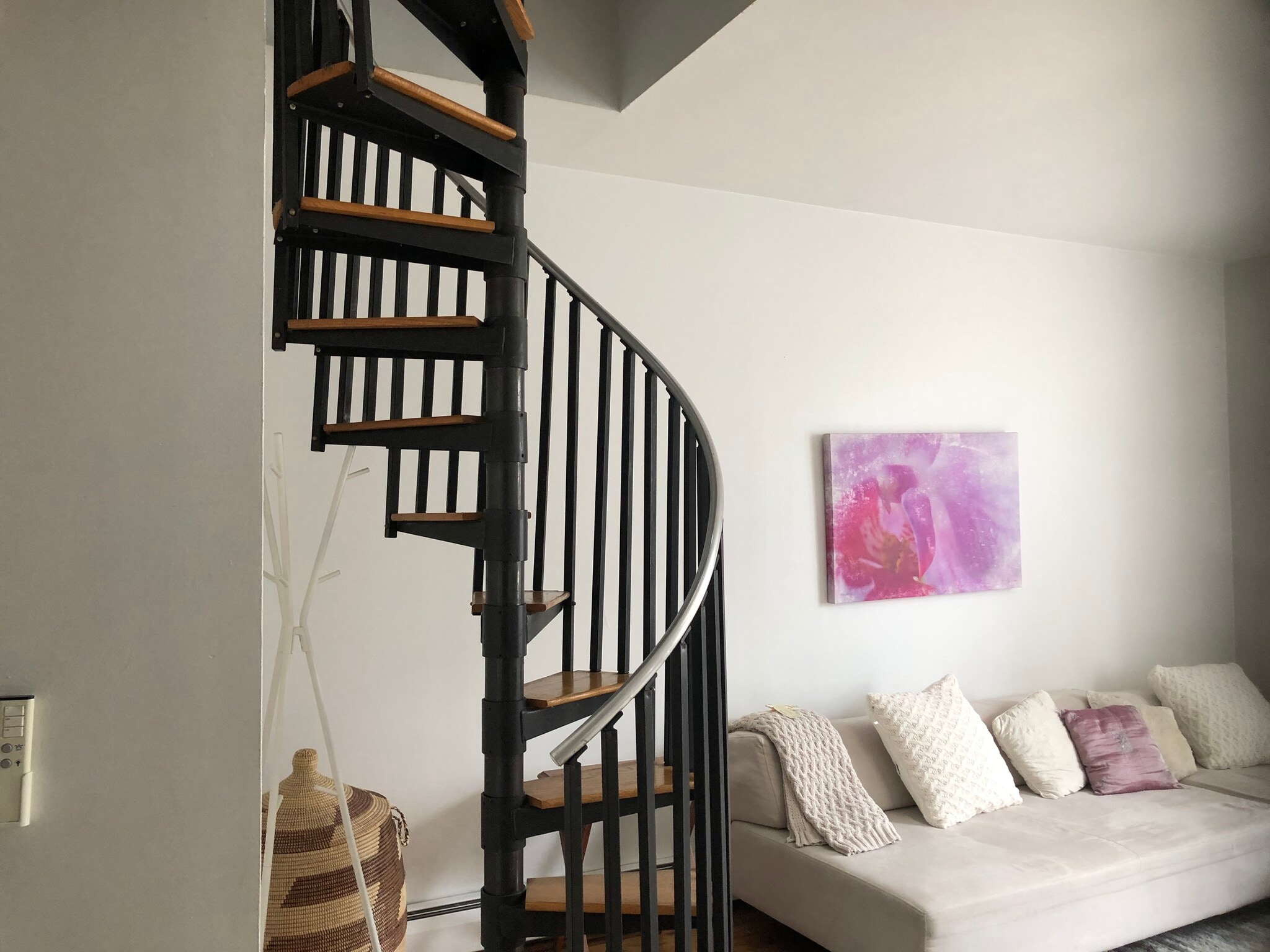 Liv Room Spiral staircase - 147 W 118th St