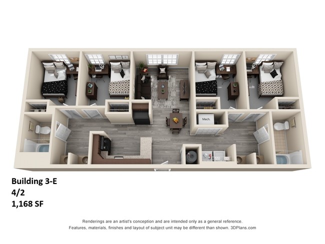 Floor Plan 3-E - Euclid3 Apartments - Student