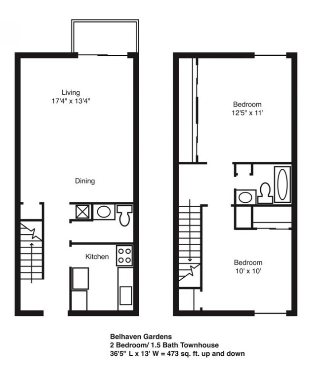 2 Bed 1.5 Bath Townhouse - Belhaven Gardens