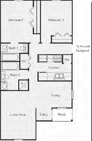 Floor Plan - 2 Bedroom - Hickory Park Duplexes