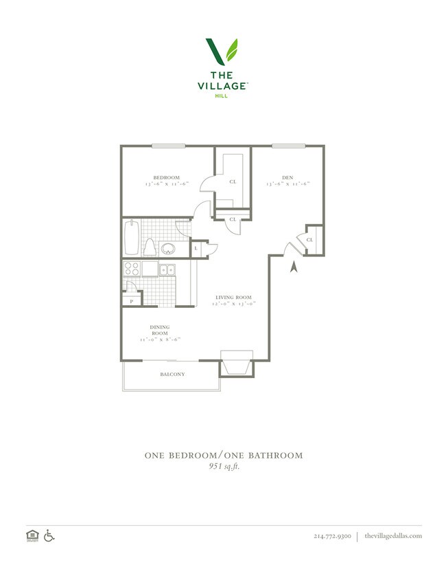 One Bedroom/One Bath - 951sf - The Village Hill