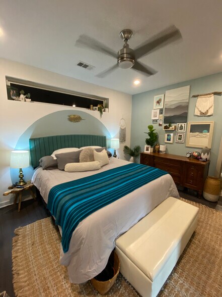 Bedroom can fit a Cali king with enough room to have a dresser and desk for WFH - 4361 S Congress Ave