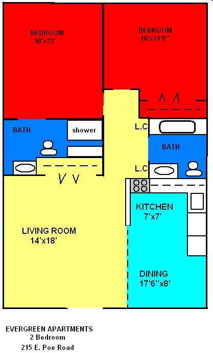 2BR/2BA - Evergreen Apartments