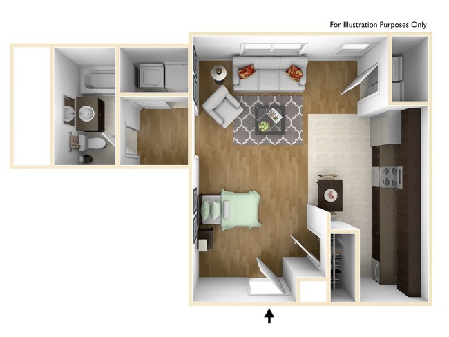 Junior Studio Floorplan - Cloverly Park Apartments