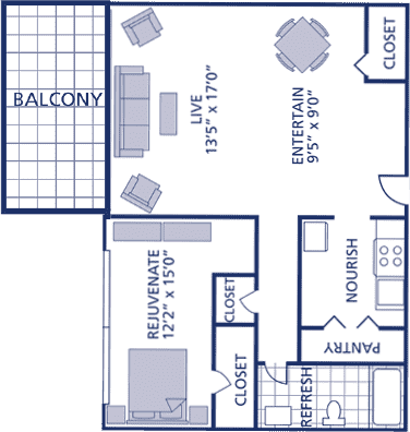 One Bed One Bath Medium with Balcony - Berkshires At Town Center