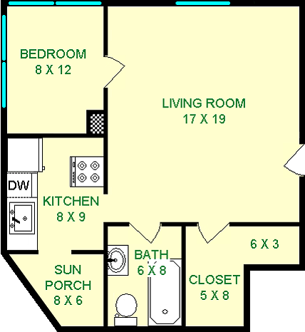 Shea One Bedroom Floorplan - Cloisters