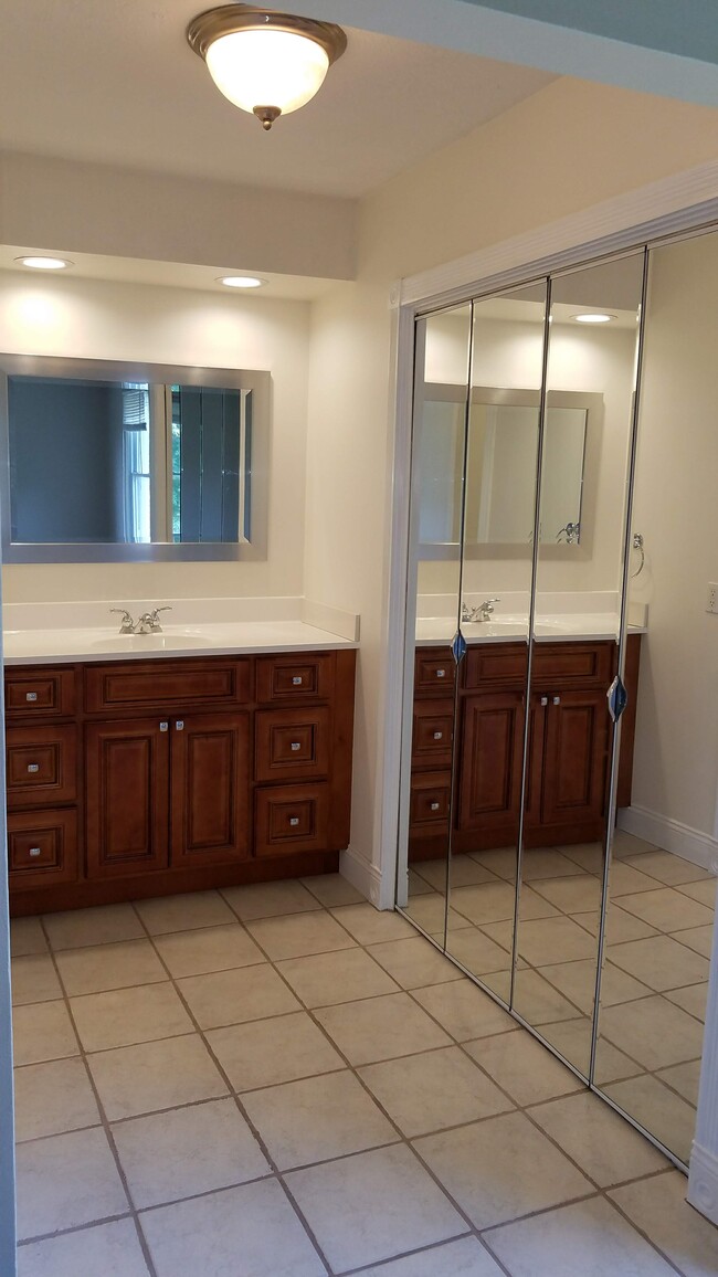 Vanity in master bedroom with view of mirror doorway to closet - 2107 Glouchester Dr