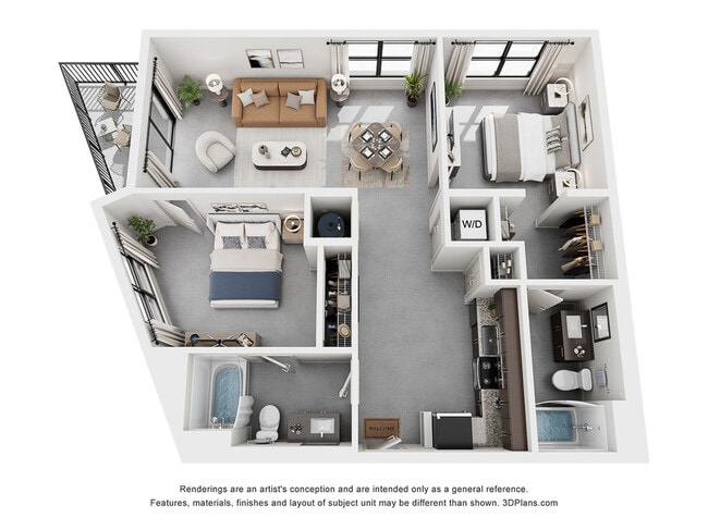 The Kandinsky Floor Plan | 2 Bedroom 2 Bath | 1133 sq ft | Cottonwood Westside Apartments | Atlanta, Georgia - Cottonwood Westside
