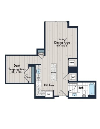 S-1 Studio With Sleeping Area Floor Plan - Meridian 2250 at Eisenhower Station