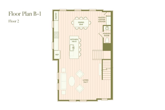 Open floor plan featuring coffee bar and oversized island - Fenland Townhomes