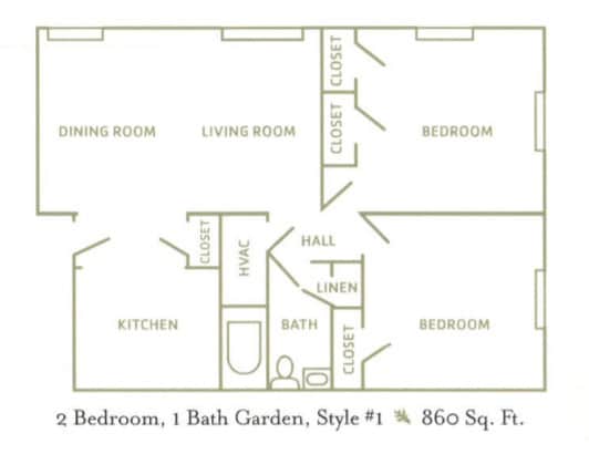2 Bedroom, 1 Bath Garden Style #1 - Ferncliff Apartments