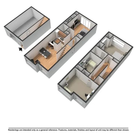 3 Bed 1.5 Bath Renovated Floorplan - Skyline Lofts