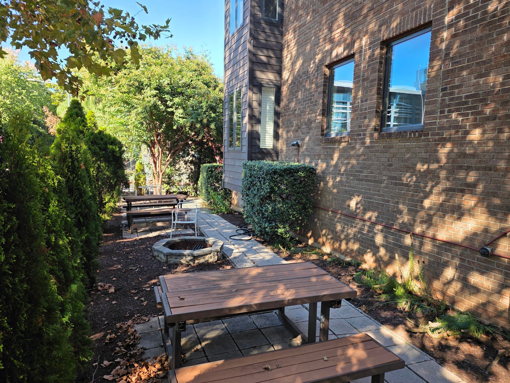 Sideyard with firepit and picnic tables. - 46 N St NW