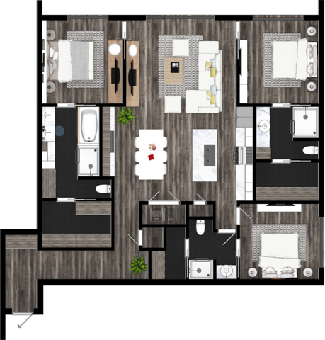 Unit A - Three Bedroom Floor Plan - 3525 Normandy closed