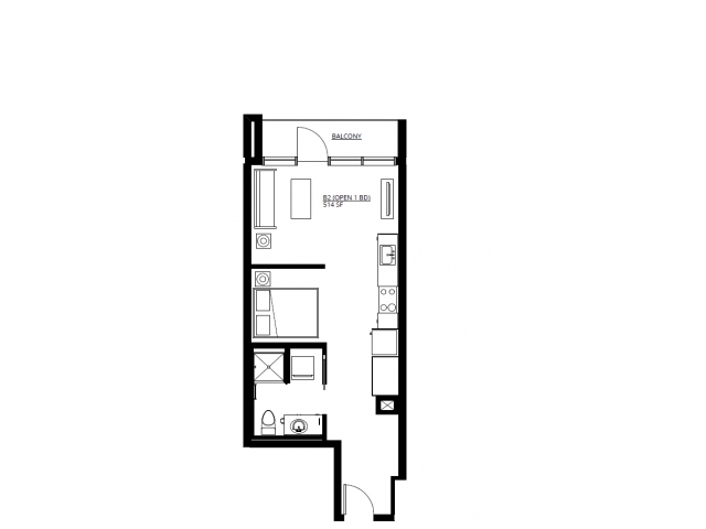 1x1 North with Balcony - Montessa Apartments