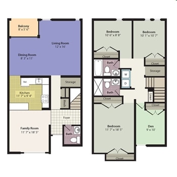 3 Bedroom Townhome (C2.5DT) - Trillium Apartments