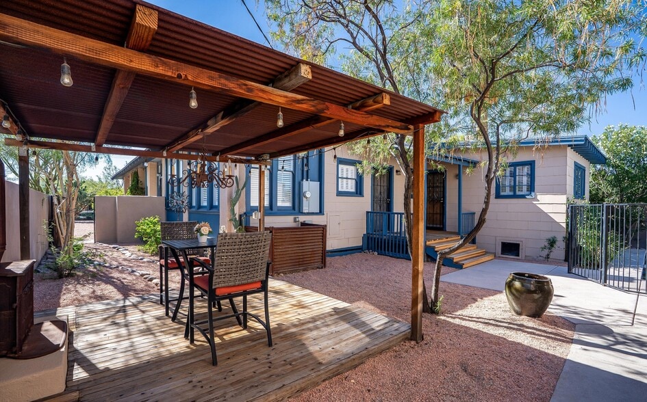 Backyard Ramada with Fireplace - 245 E University Blvd