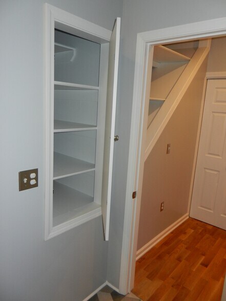 huge bathroom enclosed shelving - 657 Evergreen Rd