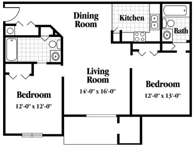 Two Bedroom, Two Bath - Kimbrook Manor