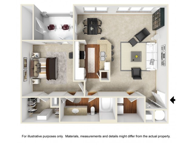 1 Bedroom 1 Bathroom Floor Plan - Astoria Apartment Homes