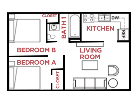 2 bed & 1 bath - The Summit at the River