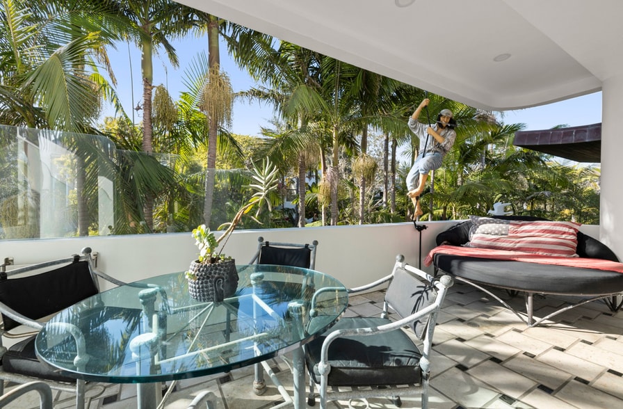 Sunlit deck off the living room with adjustable shade awnings. - 120 Mast Mall