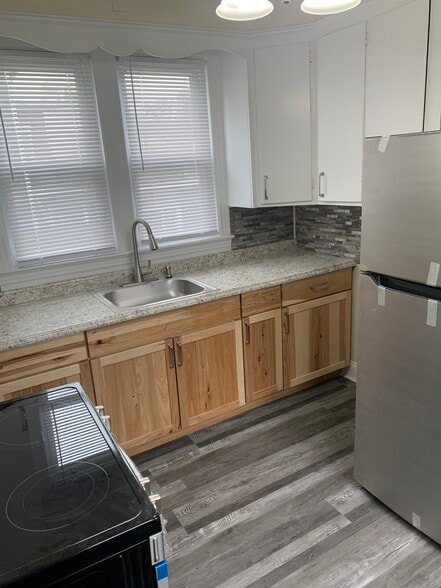 Kitchen - new base cabinets, new fridge & stove - 1216 W Norwegian St
