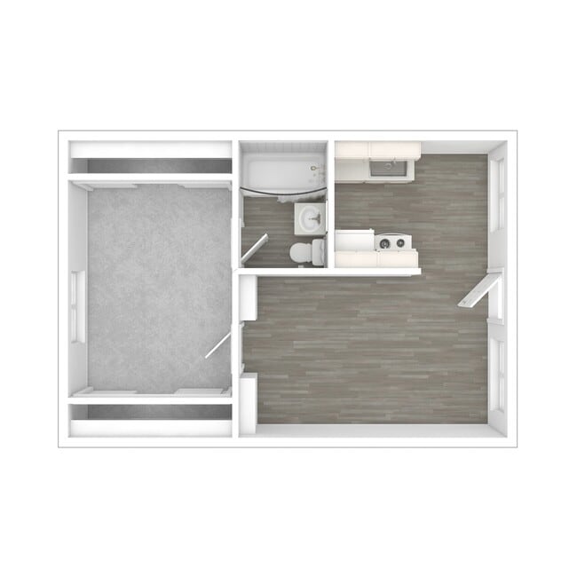 One-Bedroom 3D Unfurnished Floor Plan - Avaz Pacific Beach