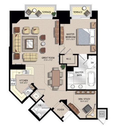 1BR/1.5BA - Two City Plaza